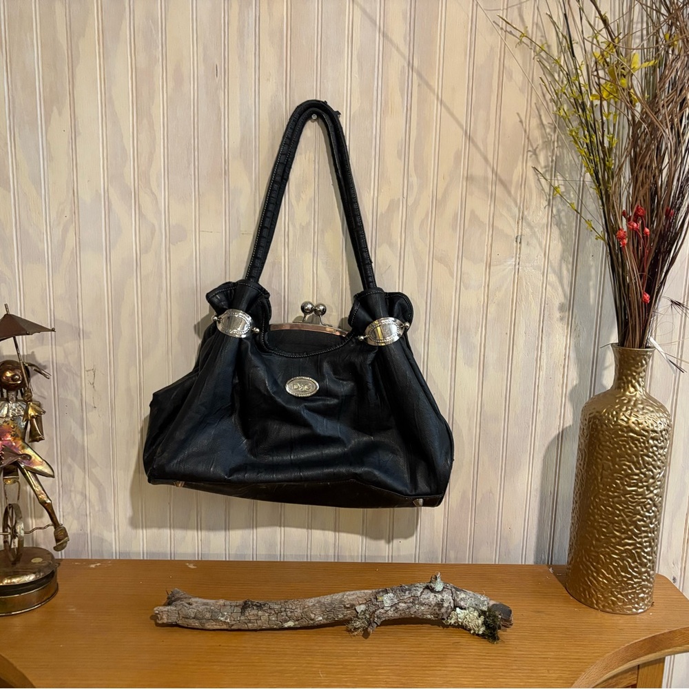 D&G Elegant Black Shoulder Bag with Silver Accents